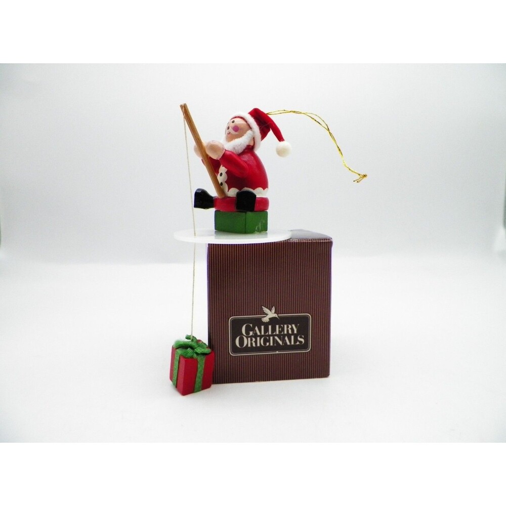 Avon Gallery Originals Santa Clause Ice Fishing Gift w/box Ornament 1984 Vintage